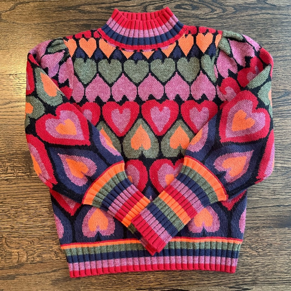 Multi-Color Heart Crewneck Sweater